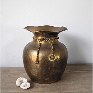 Vintage Large Solid Brass Vase, Brass Planter, Decorative Vase Tall Plant Pot